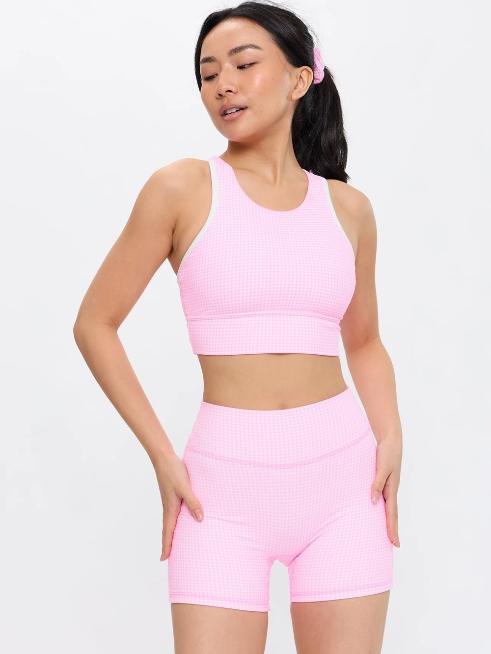 BUFFBUNNY Geo Sports Bra Pink Gingham - Large